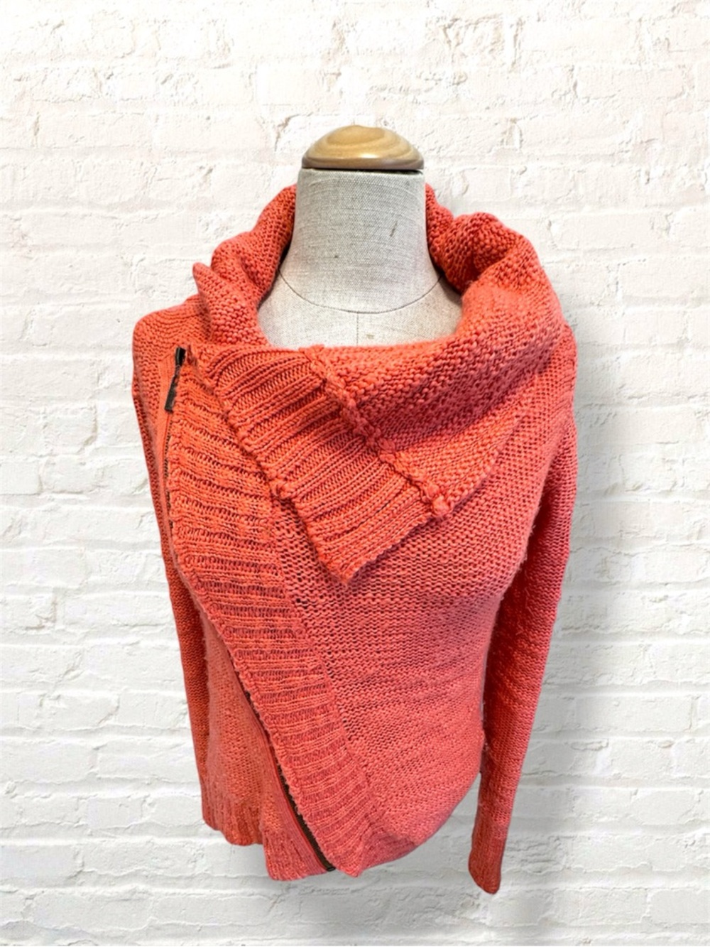 Vintage Element Coral Asymmetrical Zip Cowl Cardigan Sweater